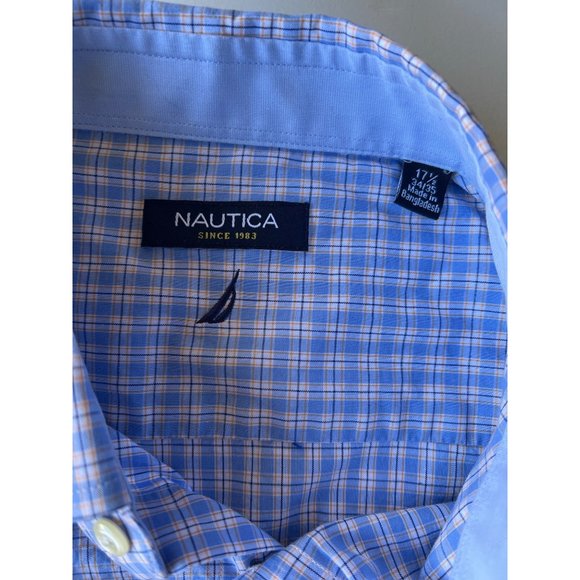Nautica Button Front Blue Check Shirt Mens Size 34/35 - Picture 3 of 7